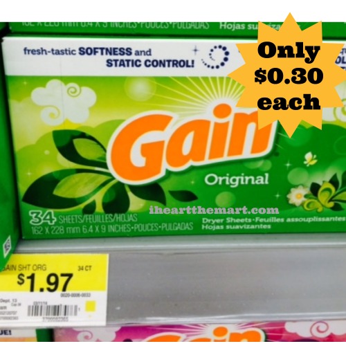 Gain dryer sheets Iheartthemart.com