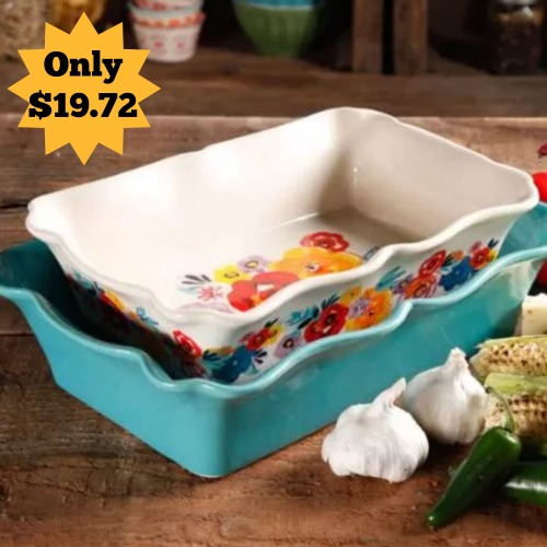 2-Piece Decorated Rectangular Ruffle Top Ceramic Bakeware Set