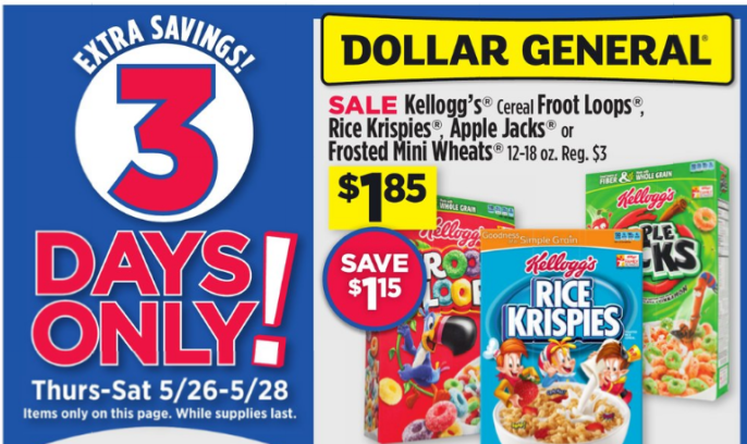 kelloggs cereal Dollar general